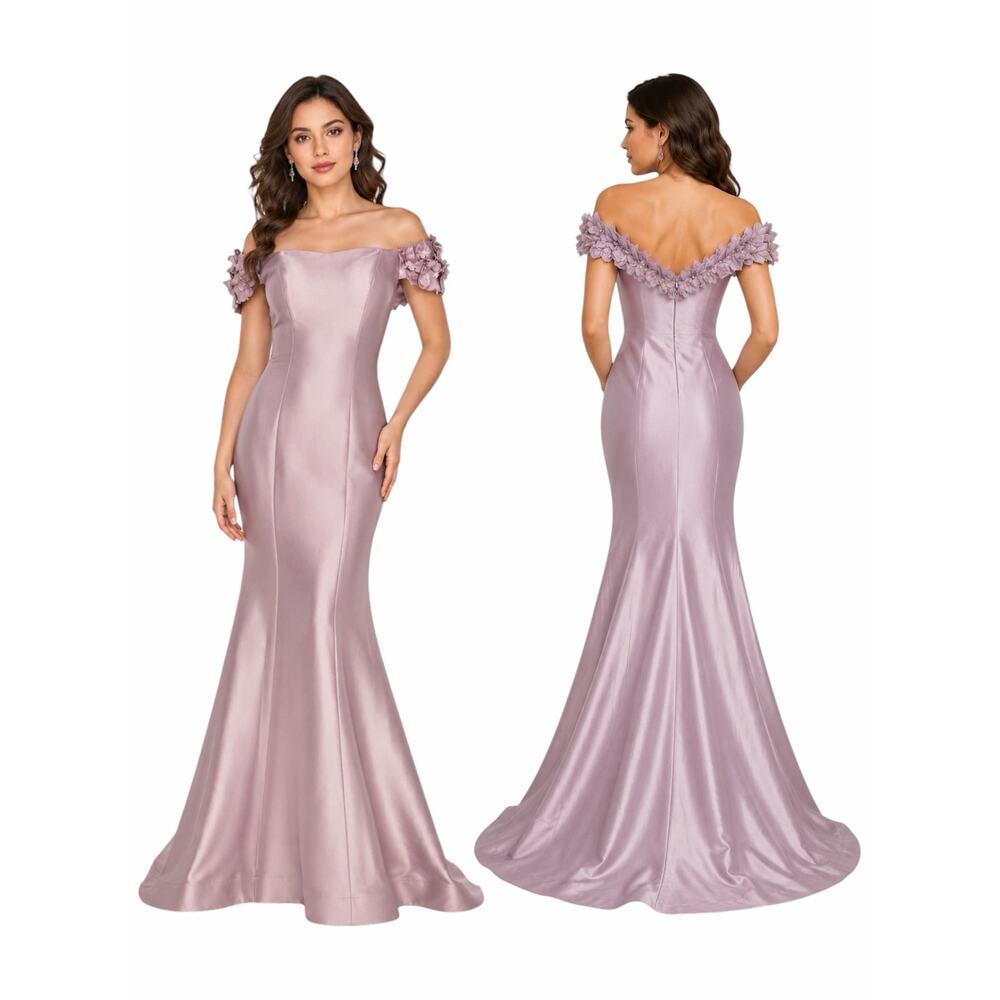 Terani Couture Floral Off Shoulder Long Gown Mauve Size 4 2021E2799 - Picture 2 of 13